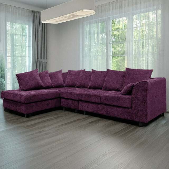 Rackhams Monaco Chenille Fabric 5 Seater L Shaped Corner Sofa - Purple - Left Hand Facing - image 1