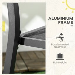 Rackhams 2 PCs Dining Chairs, Stackable Design Aluminium Outdoor Armchairs Black - Brown - Aluminium, Mesh Fabric - 56.5cm x 57.5cm x 87cm - thumbnail 4