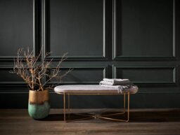 Rackhams Finn Ottoman Stools - Brushed Brass - Silver Seat Upholstery - thumbnail 4