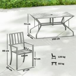 Rackhams 7 Pieces Patio Dining Set with Umbrella Hole for Garden, Light Grey - Galvanised steel - Light grey - 1 table, 6 chairs - thumbnail 3