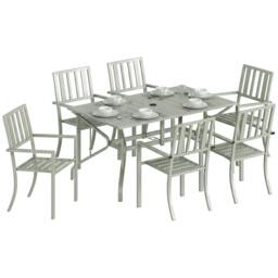 Rackhams 7 Pieces Patio Dining Set with Umbrella Hole for Garden, Light Grey - Galvanised steel - Light grey - 1 table, 6 chairs - thumbnail 2
