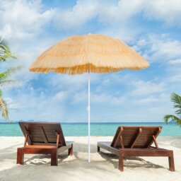 Rackhams 1.6m Garden Hawaii Parasol, Patio Beach Sun Umbrella Sunshade Hawaiian Folding Tilting Crank Parasol (Wheat) - thumbnail 1
