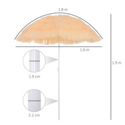 Rackhams 1.6m Garden Hawaii Parasol, Patio Beach Sun Umbrella Sunshade Hawaiian Folding Tilting Crank Parasol (Wheat) - thumbnail 5