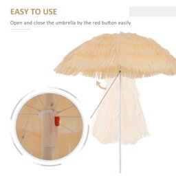 Rackhams 1.6m Garden Hawaii Parasol, Patio Beach Sun Umbrella Sunshade Hawaiian Folding Tilting Crank Parasol (Wheat) - thumbnail 4