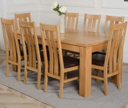 Rackhams Dakota Large Oak Dining Table with Princeton Oak Chairs - Natural Oak - 8 chairs