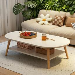 Rackhams White Modern Double-Layer Coffee Table Space-Saving Living Room Side Table - 1 - wood - white - thumbnail 2