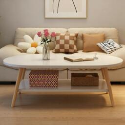 Rackhams White Modern Double-Layer Coffee Table Space-Saving Living Room Side Table - 1 - wood - white - thumbnail 6