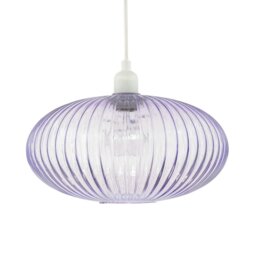 Rackhams Modern Designer Soft Lilac Line Ribbed Glass Oval Pendant Lamp Shade