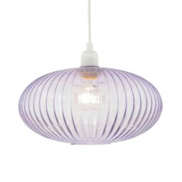 Rackhams Modern Designer Soft Lilac Line Ribbed Glass Oval Pendant Lamp Shade - thumbnail 2
