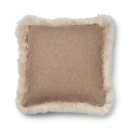 Rackhams Wool Cushion - Long Wool Trim  - 52x52 cm - Beige/Taupe - 34x52 cm - thumbnail 3