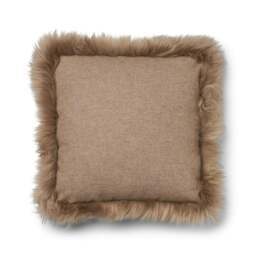 Rackhams Wool Cushion - Long Wool Trim  - 52x52 cm - Beige/Taupe - 34x52 cm - thumbnail 1