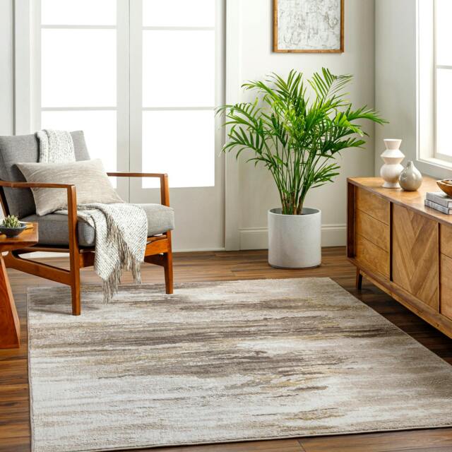 Rackhams San Francisco-Abstract Brown Taupe Yellow Modern Marble Rug - 200 x 275 cm