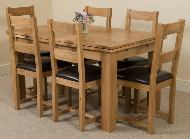 Rackhams Richmond Medium Oak Extendable Dining Table with Lincoln Oak Chairs - Natural Oak - 6 chairs - image 1