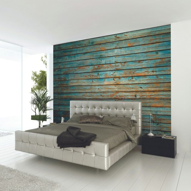 Rackhams Rustic Wood Effect Wall Mural - Blue - Large - W350cm x H280cm - image 1