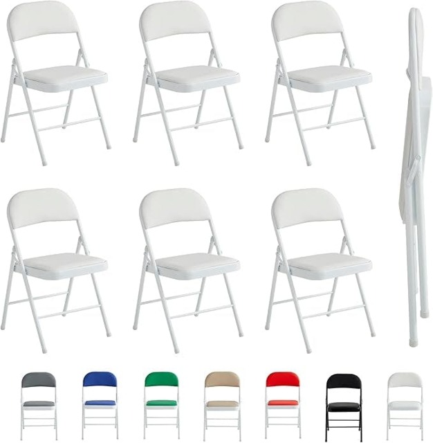 Rackhams Set of 6 Folding Metal Dining Chairs with Padded Seats - Black