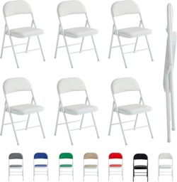 Rackhams Set of 6 Folding Metal Dining Chairs with Padded Seats - Black