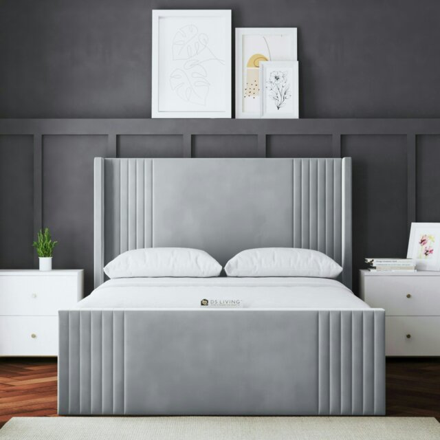Rackhams Elara Divan Bed with Winged Panel Headboard - Silver - Double / 4ft6 - image 1
