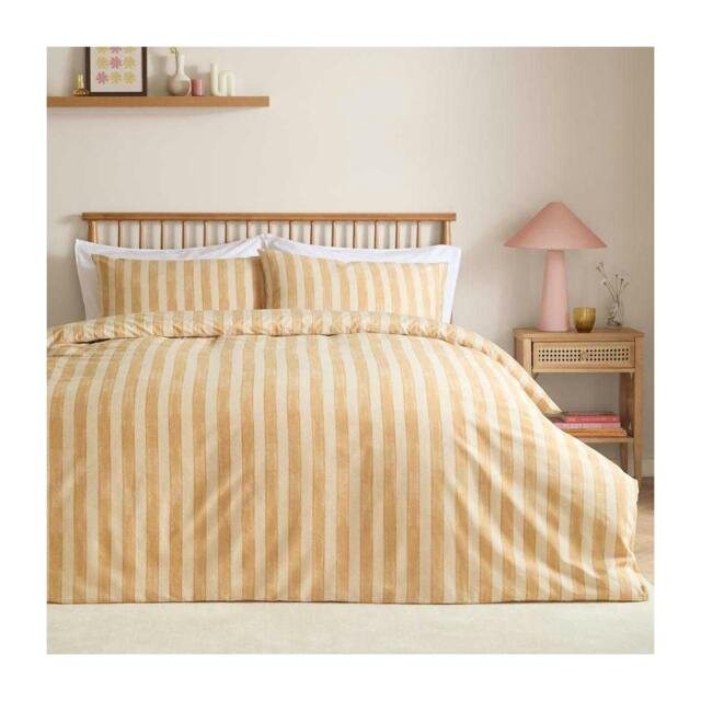 Rackhams Dualtone Reversible Striped Duvet Cover Set - Yellow/Butter - King - Yellow/Butter - 52% Polyester/48% Cotton - image 1