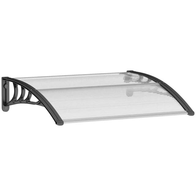 Rackhams Front Door Canopy Outdoor Awning Aluminium Rigid Plastic Polycarbonate Rain Shelter UV Water Rain Resistant 120 x 75cm White - image 1
