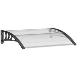 Rackhams Front Door Canopy Outdoor Awning Aluminium Rigid Plastic Polycarbonate Rain Shelter UV Water Rain Resistant 120 x 75cm White - thumbnail 1