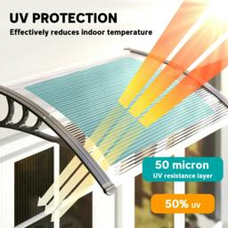 Rackhams Front Door Canopy Outdoor Awning Aluminium Rigid Plastic Polycarbonate Rain Shelter UV Water Rain Resistant 120 x 75cm White - thumbnail 4