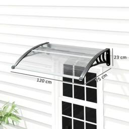 Rackhams Front Door Canopy Outdoor Awning Aluminium Rigid Plastic Polycarbonate Rain Shelter UV Water Rain Resistant 120 x 75cm White - thumbnail 3