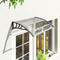 Rackhams Front Door Canopy Outdoor Awning Aluminium Rigid Plastic Polycarbonate Rain Shelter UV Water Rain Resistant 120 x 75cm White - thumbnail 2