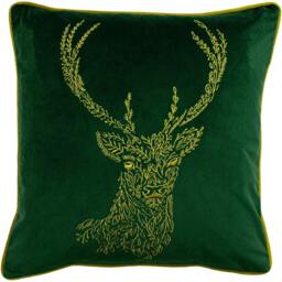 Rackhams Forest Stag Cushion Cover - Emerald Green/Gold - One Size - Emerald Green/Gold - 100% Polyester - thumbnail 1