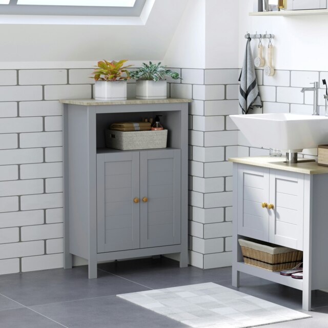 Rackhams Bathroom Floor Storage Cabinet Standing Unit W/ Doors Adjustable Shelf - image 1