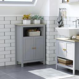 Rackhams Bathroom Floor Storage Cabinet Standing Unit W/ Doors Adjustable Shelf