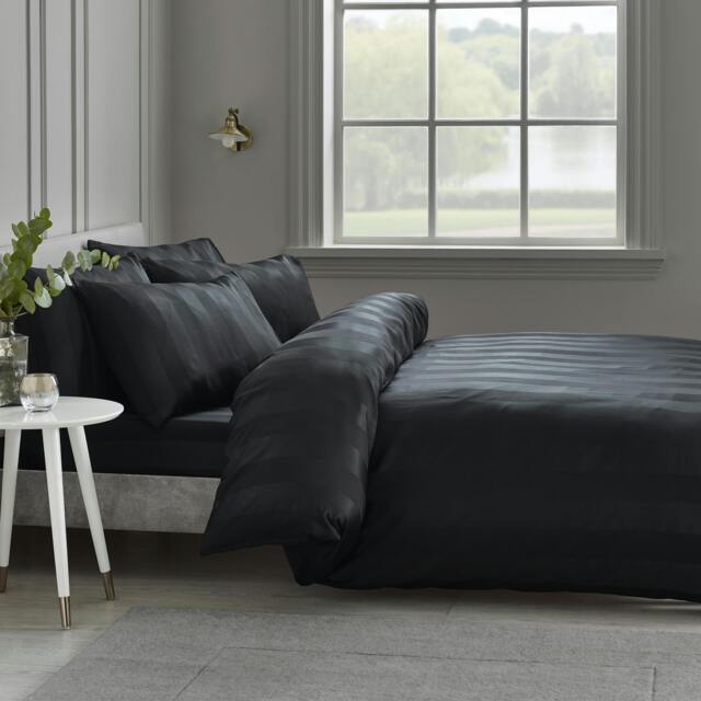 Rackhams So Soft Satin Stripe Duvet Cover Set Black - Single - Black - image 1