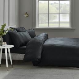 Rackhams So Soft Satin Stripe Duvet Cover Set Black - Single - Black