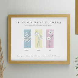 Rackhams Personalised Birth Flower Family of 3 Oak Framed Print - thumbnail 1