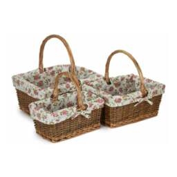 Rackhams Rectangular Unpeeled Willow Shopping Basket With Garden Rose Lining - Large