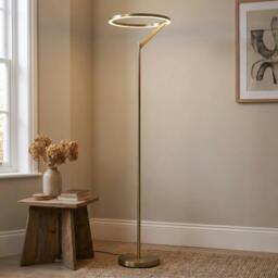 Rackhams Designer Floor Lamp in Antique Brass with Large LED Halo Light Ring - thumbnail 6