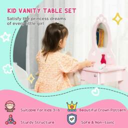 Rackhams Kids Vanity Table & Stool Girls Dressing Set Make Up Desk Chair Dresser Play Set with Mirror Pink - thumbnail 5