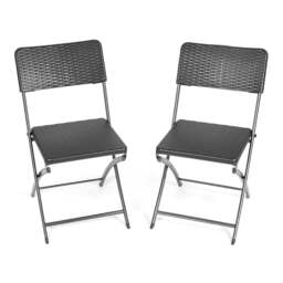 Rackhams Set of 2 Outdoor Rattan Plastic Folding Chairs for Parties Events and More - Brown - thumbnail 3