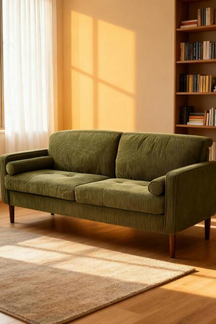 Rackhams Dark Green Corduroy Upholstered Two-seater Sofa Armchair - Green - One Size - image 1