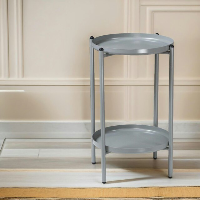 Rackhams 2 Tier Round Metal Coffee Table Grey - image 1
