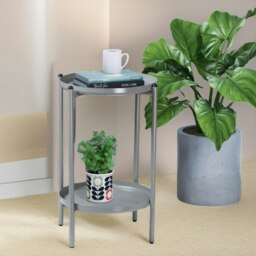 Rackhams 2 Tier Round Metal Coffee Table Grey - thumbnail 2