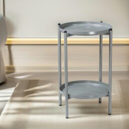Rackhams 2 Tier Round Metal Coffee Table Grey - thumbnail 4