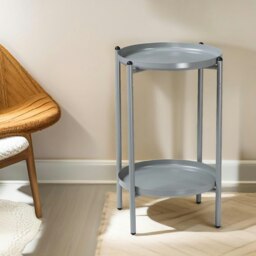 Rackhams 2 Tier Round Metal Coffee Table Grey - thumbnail 3