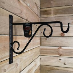 Rackhams Heavy Duty Handcrafted Metal 35cm Black Twisted Wall Bracket Hook For Garden Patio Hanging Basket Planter Bird Feeder - Pots & Planters