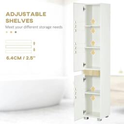 Rackhams Tall Bathroom Cabinet with Adjustable Shelves, 5-Tier Modern Freestanding Tallboy with Storage Cabinets, White - thumbnail 6