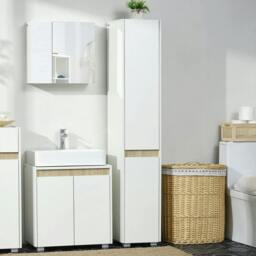Rackhams Tall Bathroom Cabinet with Adjustable Shelves, 5-Tier Modern Freestanding Tallboy with Storage Cabinets, White - thumbnail 2