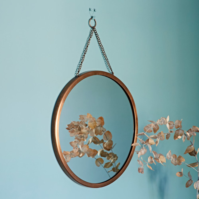 Rackhams Arasa Round Antique Copper Hanging Chain Wall Mirror - Glass - image 1