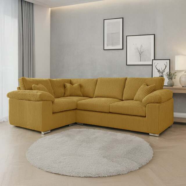 Rackhams Delta Full Jumbo Cord 4 Seater Corner Sofa - Mustard - Left Hand Facing - image 1