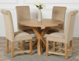 Rackhams Oregon Round Oak Dining Table with Washington Fabric Chairs - 1 - 4 chairs - Grey - thumbnail 6