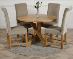 Rackhams Oregon Round Oak Dining Table with Washington Fabric Chairs - 1 - 4 chairs - Grey - thumbnail 2
