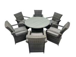 Rackhams 6 Seater Rattan Garden Furniture Set with Round Dining Table and 6 Arm Chairs - Dark Grey - thumbnail 3